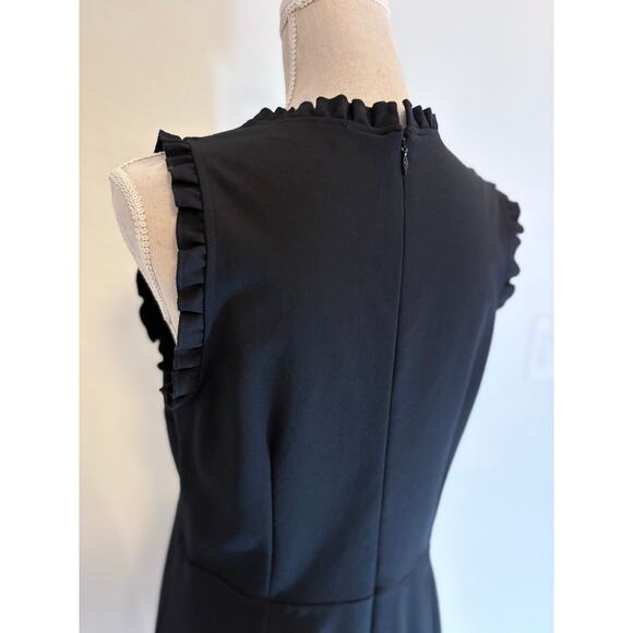 LOFT Petites Black A-Line Sheath Dress | Ruffle Neck Classic Gothic Chic | 10P - Picture 6 of 8